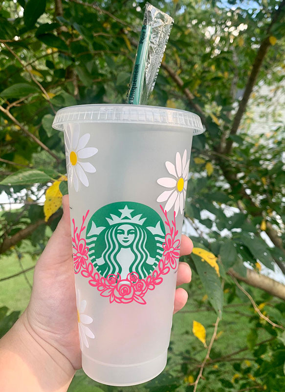 Holographic Roses Valentine's Day Gift Fresh Creations Floral Reusable Custom Flower Roses Starbucks Cup Personalized Tumbler