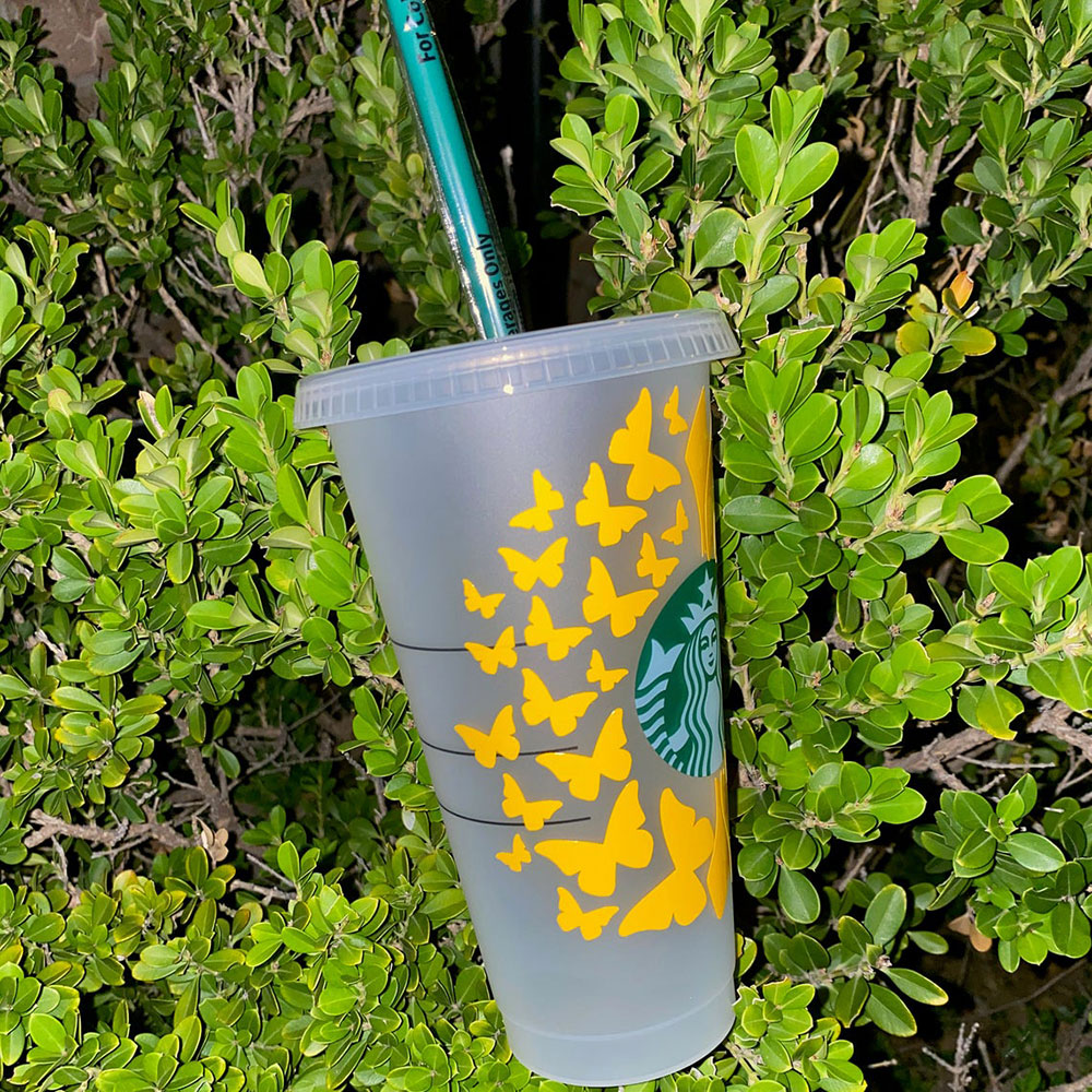 Personalized Sunflower & Butterfly Starbucks Cup | Customized Starbucks Cup  with name | Starbucks reusable flower cup | Custom Butterfly Cup