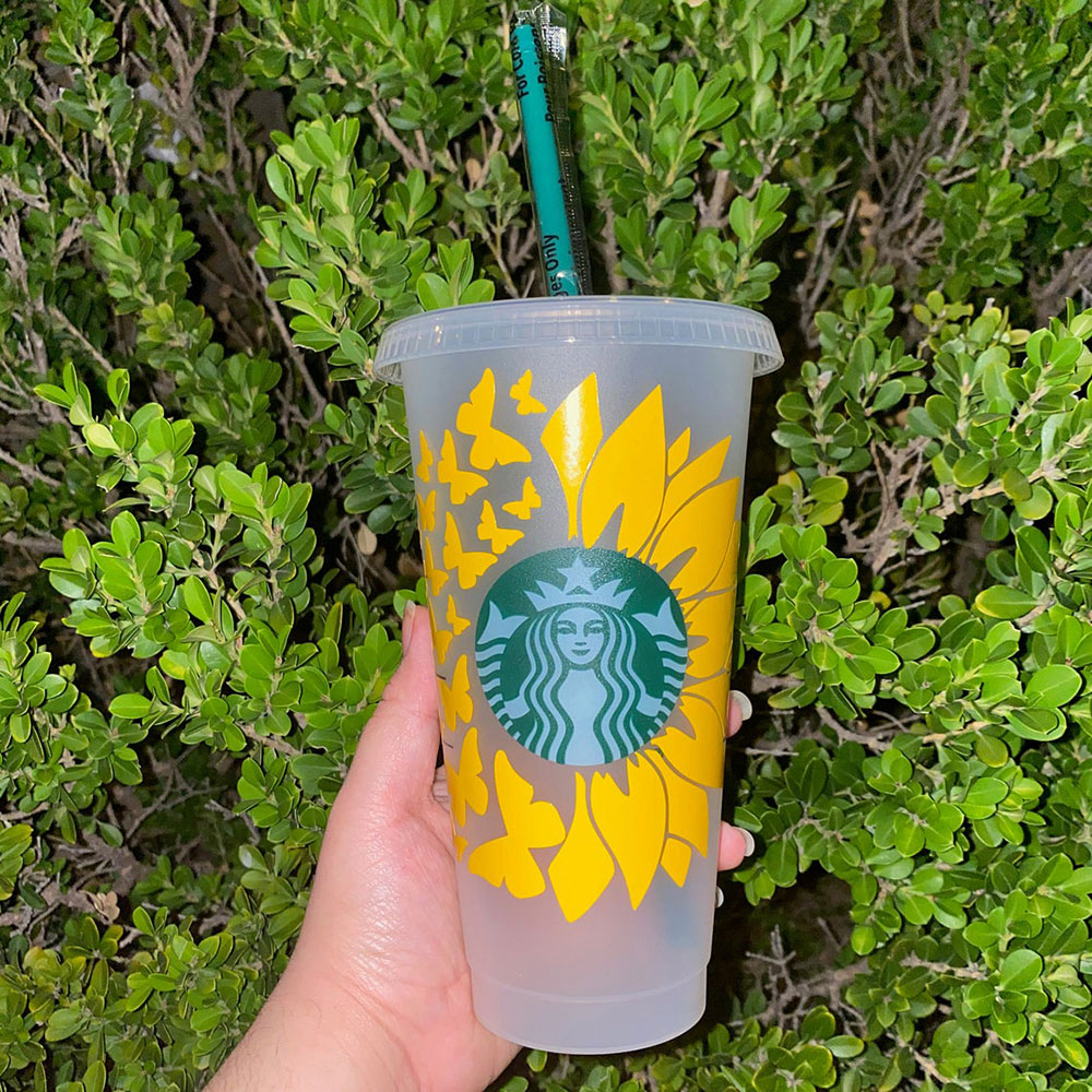 Sunflower Stitch Inspired Starbucks Cup Disney Starbucks Cup Sunflower  Starbucks Cup 