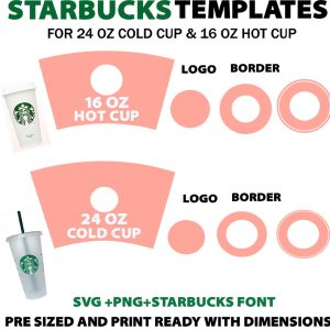 starbucks cup full wrap template svg for starbucks 24 OZ venti cold cup & 16 OZ Grande Hot cup dimensions cup