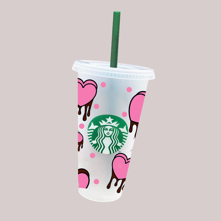 Color Changing Starbucks Cup  Full Wrap Hearts Starbucks Cold Cup