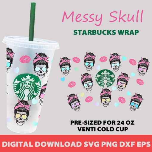 messy skull full wrap Starbucks svg