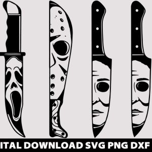 Horror movie characters in knives svg,Michael Myers svg,Scream svg,Chucky avg,Jason svg,Friday 13th svg,Horror movie,Halloween svg