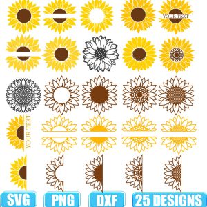 Sunflower Svg,Half Sunflower Svg,sunflower monogram svg,SVG,EPS,DXF,PNG,Flower SVG