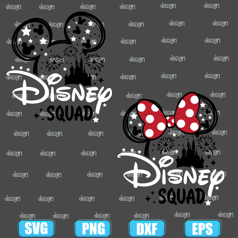 Disney Squad with Castle in Mickey or Minnie Mouse Iron on Transfer