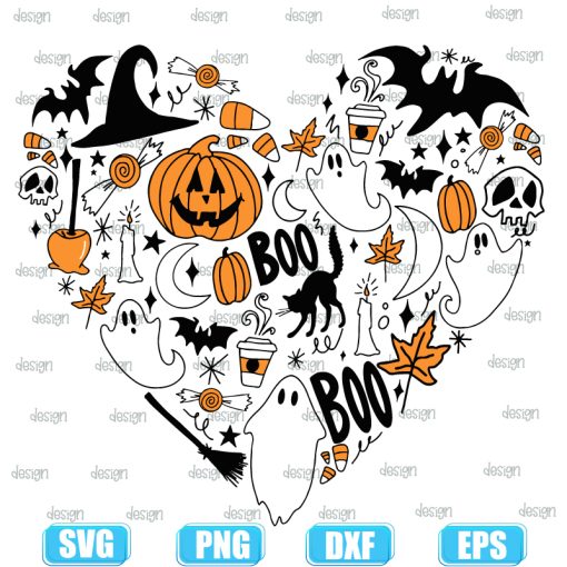 Halloween Doodle Heart Collage I Love Halloween