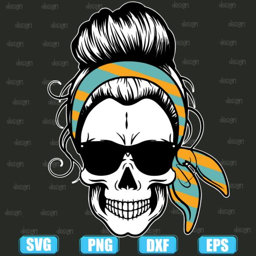 Messy Bun Skull Retro Bandana Halloween Messy Bun Skull Retro Bandana Halloween