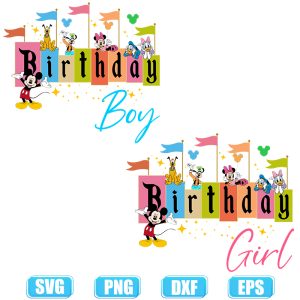 Bundle Birthday Girl and Boy Svg,Happy Birthday Svg,Mouse and Friends Birthday Svg,Stars,Balloons,Flags Svg