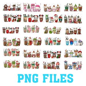 Christmas Coffee Latte bundle PNG,Christmas Png Bundle,Christmas Coffee Png, Pink Christmas Png